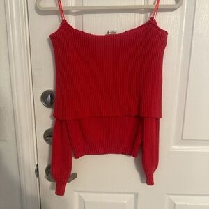 Sincerly Jules Red Off-the-Shoulder Layered Knit Sweater